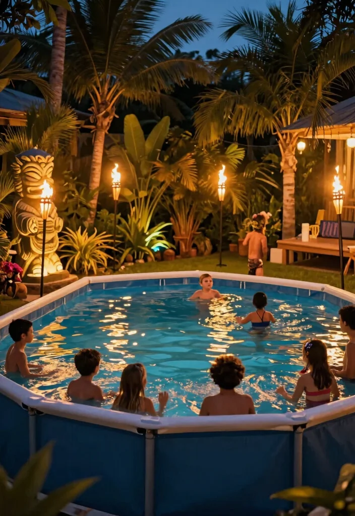 Magical Above Ground Pool Lighting Ideas for Night Swims 5. Tiki Torches 0