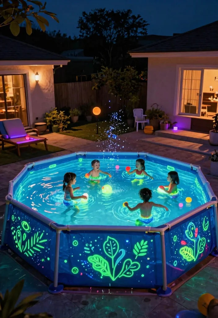 Magical Above Ground Pool Lighting Ideas for Night Swims 6. Glow in the Dark Accents 0