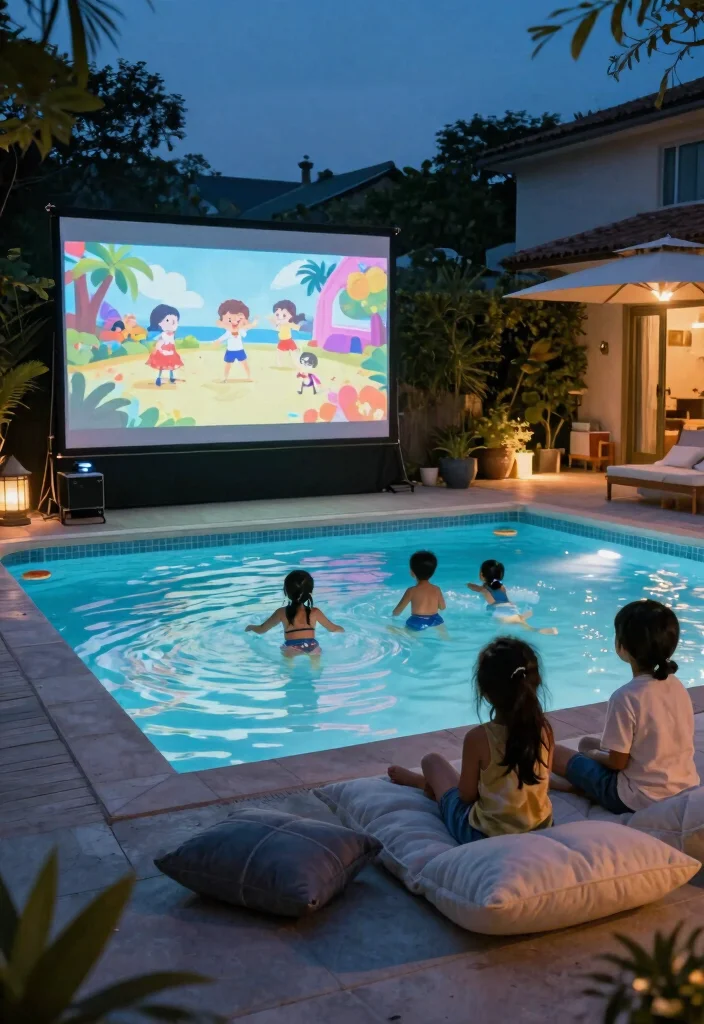 Magical Above Ground Pool Lighting Ideas for Night Swims 8. Poolside Projector 0