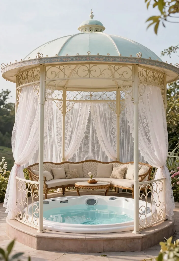 8 Sturdy Hot Tub Gazebo Ideas for Ultimate Shelter 6. Vintage Style Gazebo with a Twist